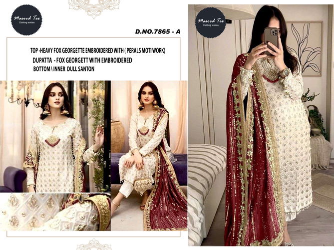 7865 A To E Mehboob Tex Embroidery Georgette Pakistani Suits Wholesale Suppliers In India